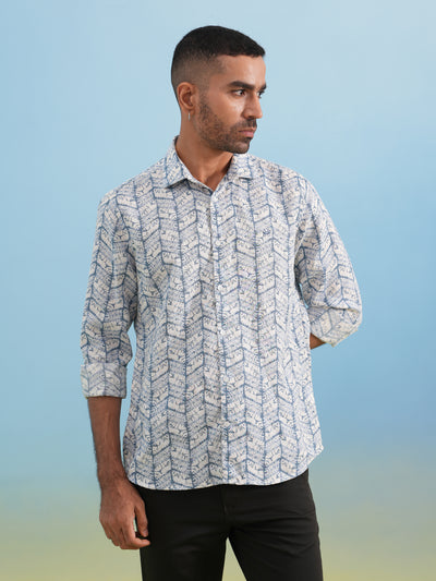 Blue Casual Printed Shirt