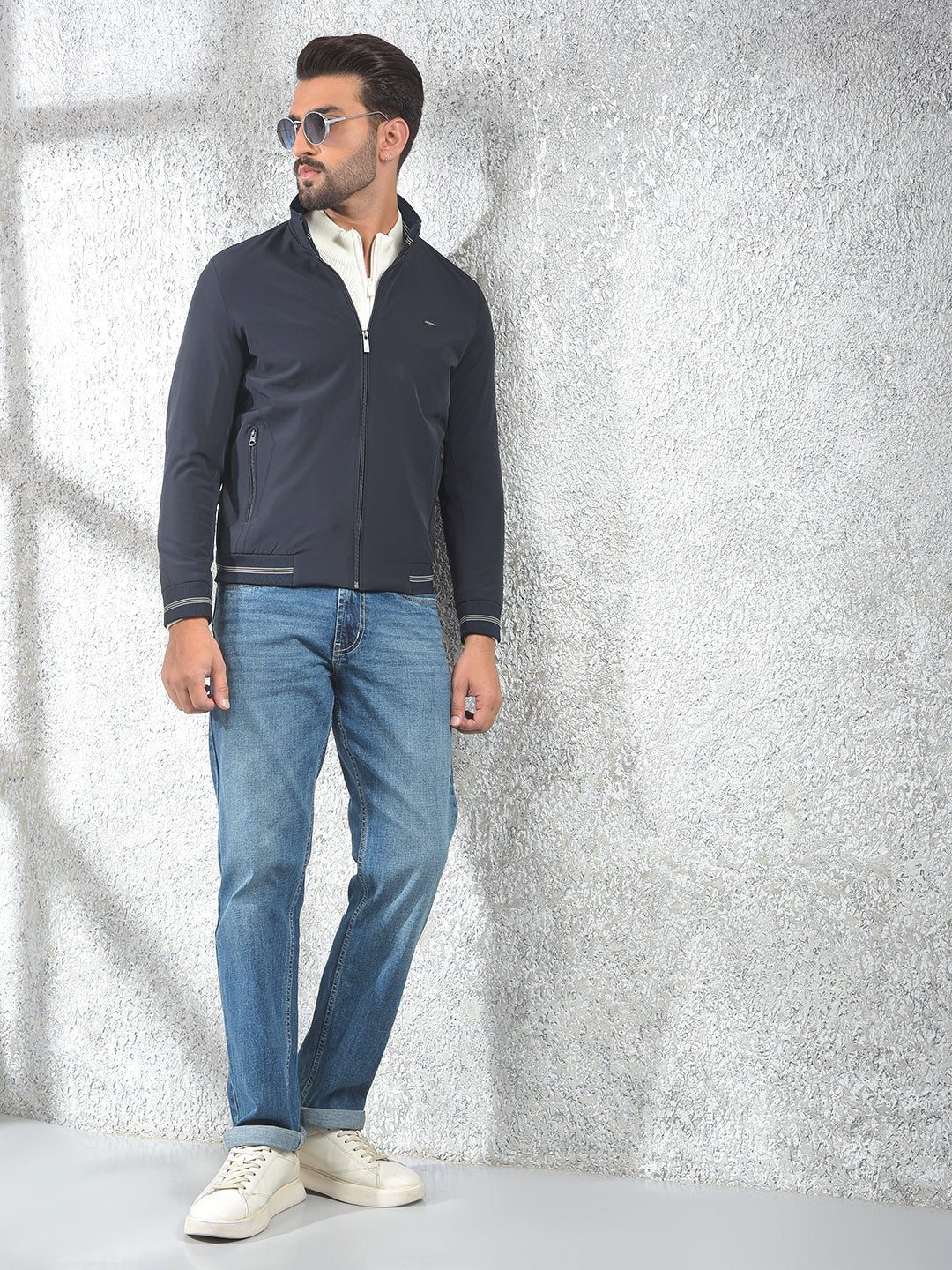 Minimalist Design Navy Blue Puffer Jacket