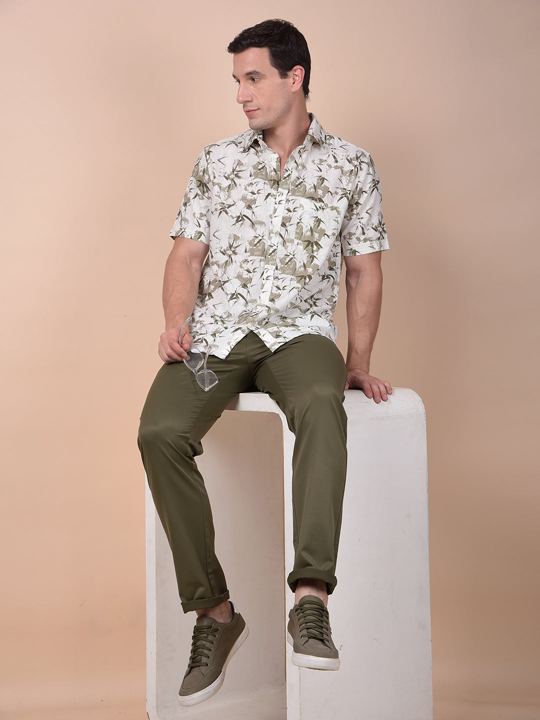 Olive Floral Print Shirt