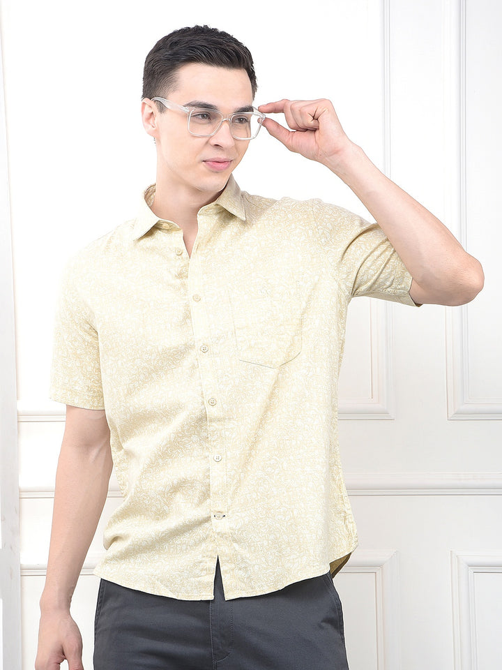 Yellow Floral Print Shirt-Men Shirts-Crimsoune Club