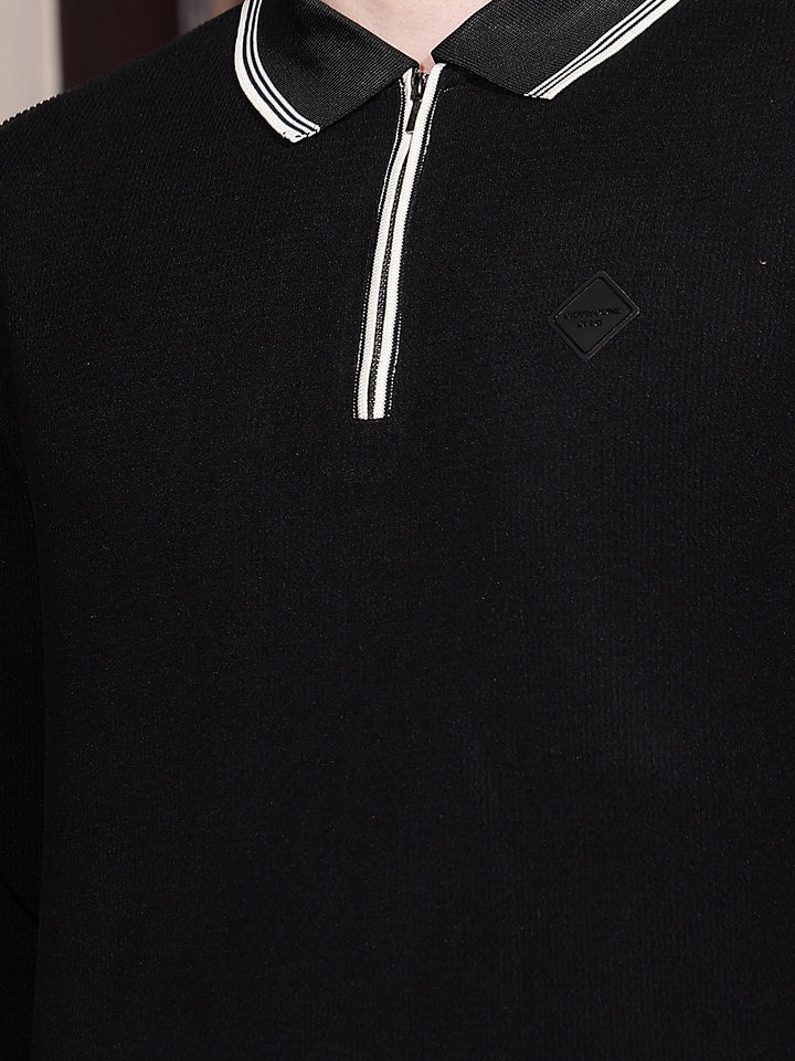 Black Polo Neck Long Sleeves T-Shirt