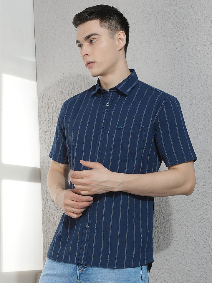Navy Blue Vertical Striped Shirt