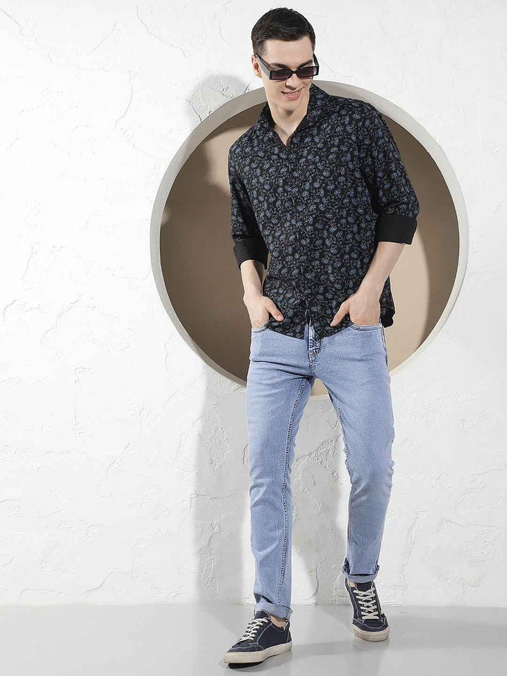 Blue Floral Print Shirt
