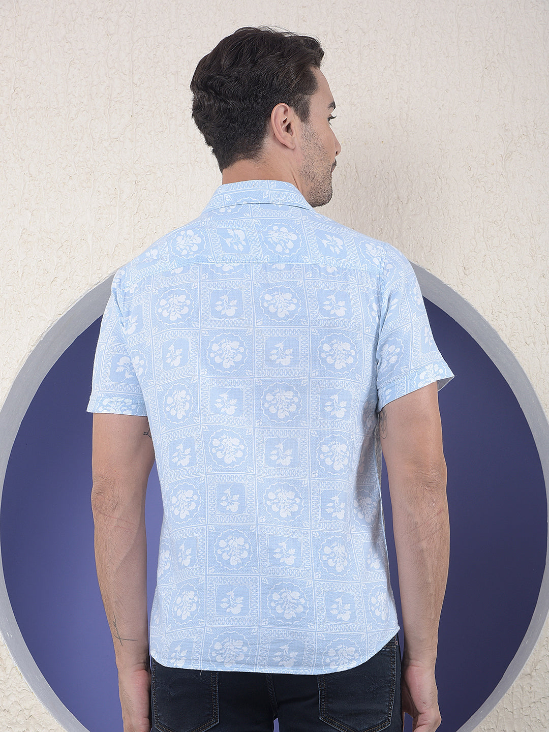 Blue Floral Printed 100% Cotton Shirt