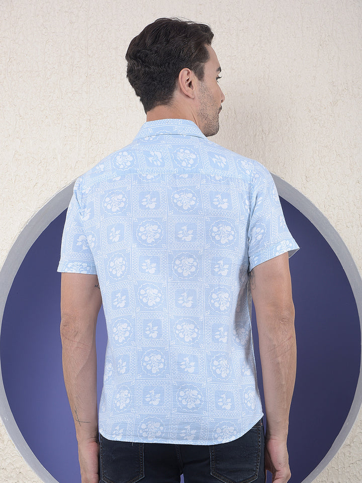 Blue Floral Printed 100% Cotton Shirt