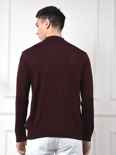 Deep Maroon Soft Acrylic Regular Textured Sweater