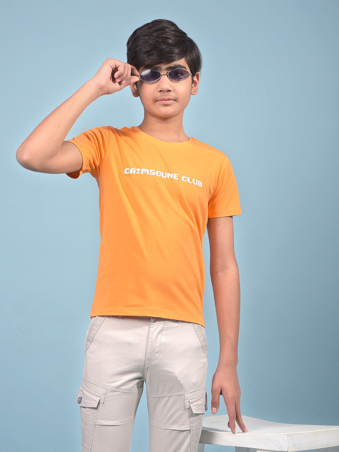 Orange Typographic Print T-Shirt-Boys T-Shirts-Crimsoune Club