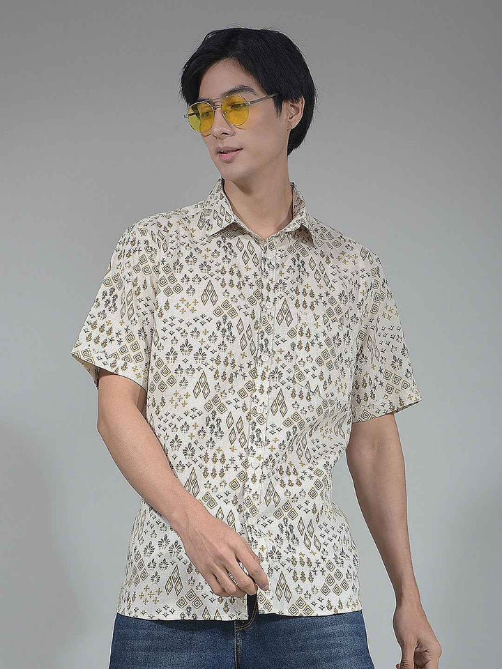 Beige Printed Linen Shirt