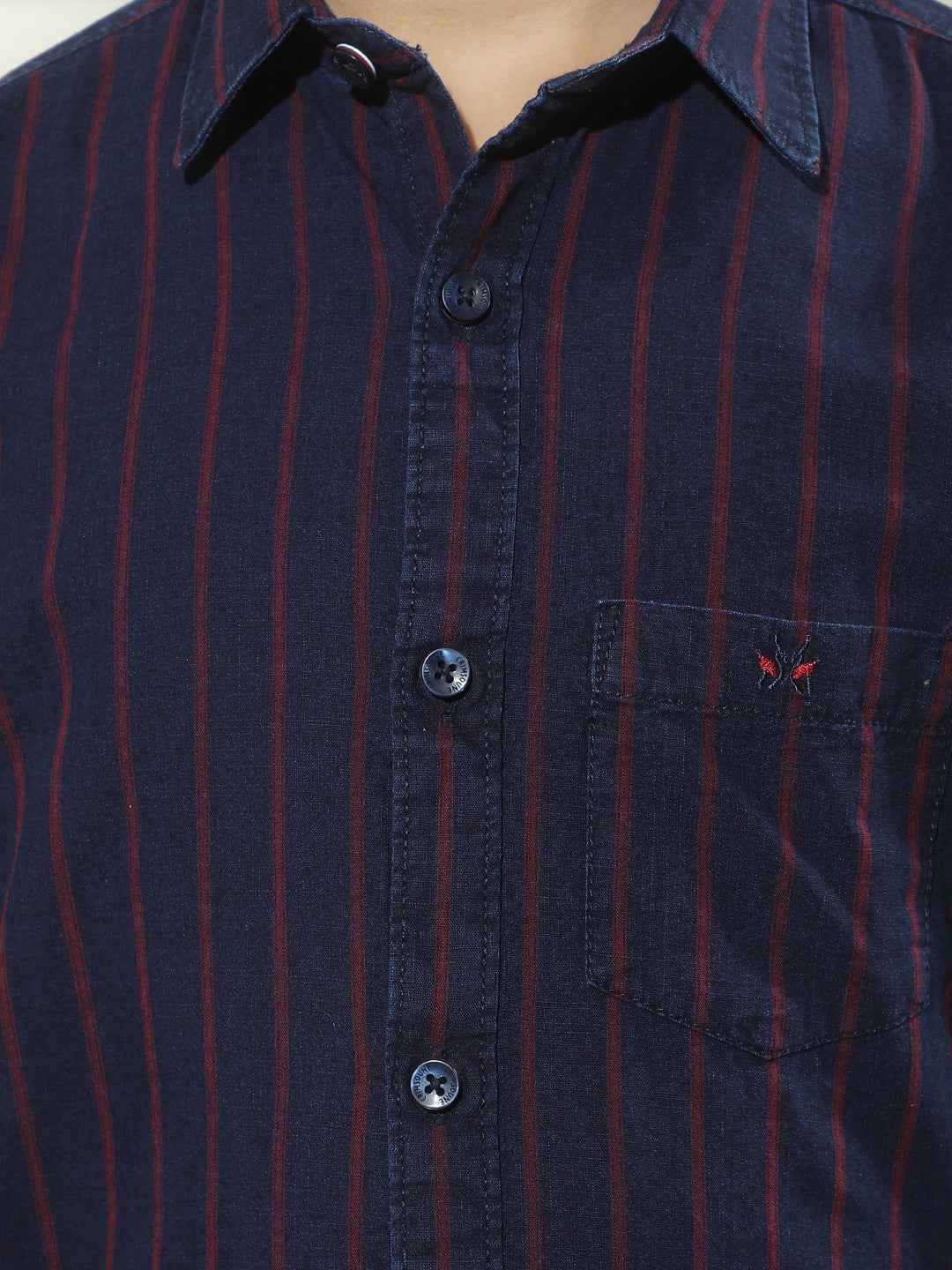 Red Vertical Striped 100% Cotton Shirt