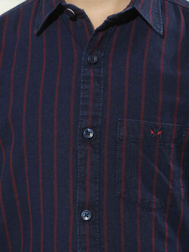 Red Vertical Striped 100% Cotton Shirt