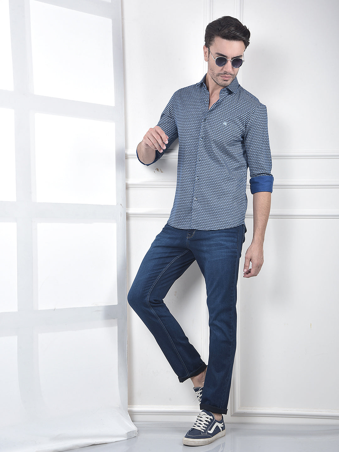 Blue Printed 100% Cotton Shirt