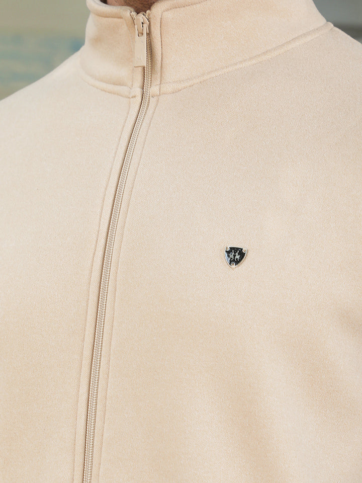 Beige High Neck Sleeveless Sweatshirt