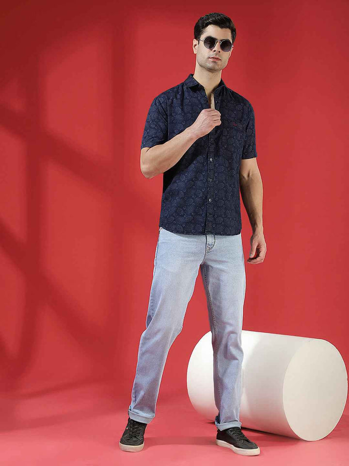 100% Cotton Navy Blue Floral Print Shirt