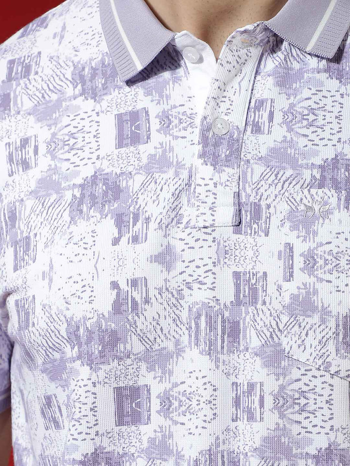 Purple Abstract Print Polo T-Shirt