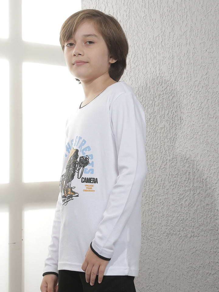 White Graphic Print 100% Cotton T-Shirt