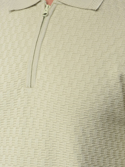 Stretch Fabric Green Jacquard Sweater