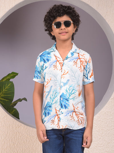 Peach Printed Resort-Collar Shirt