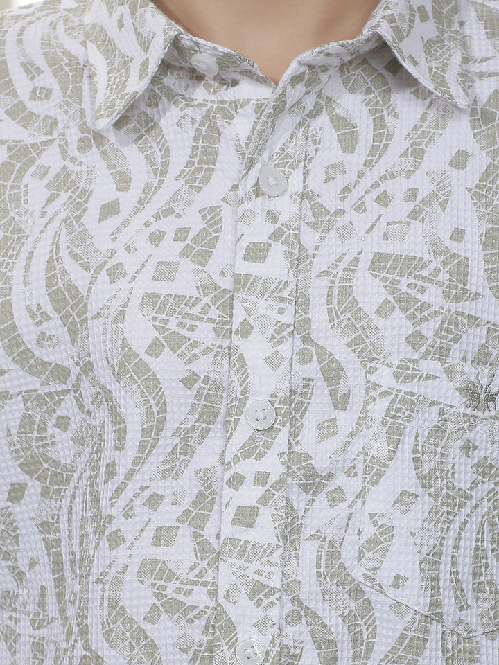 Olive Graphic Print 100% Cotton Shirt