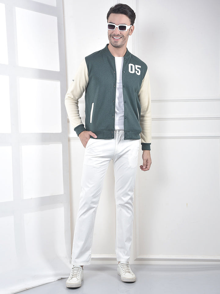 Green Color-Block Varsity Jacket