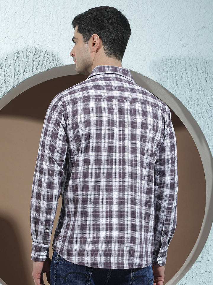 Dark Purple 100% Cotton Checked Shirt