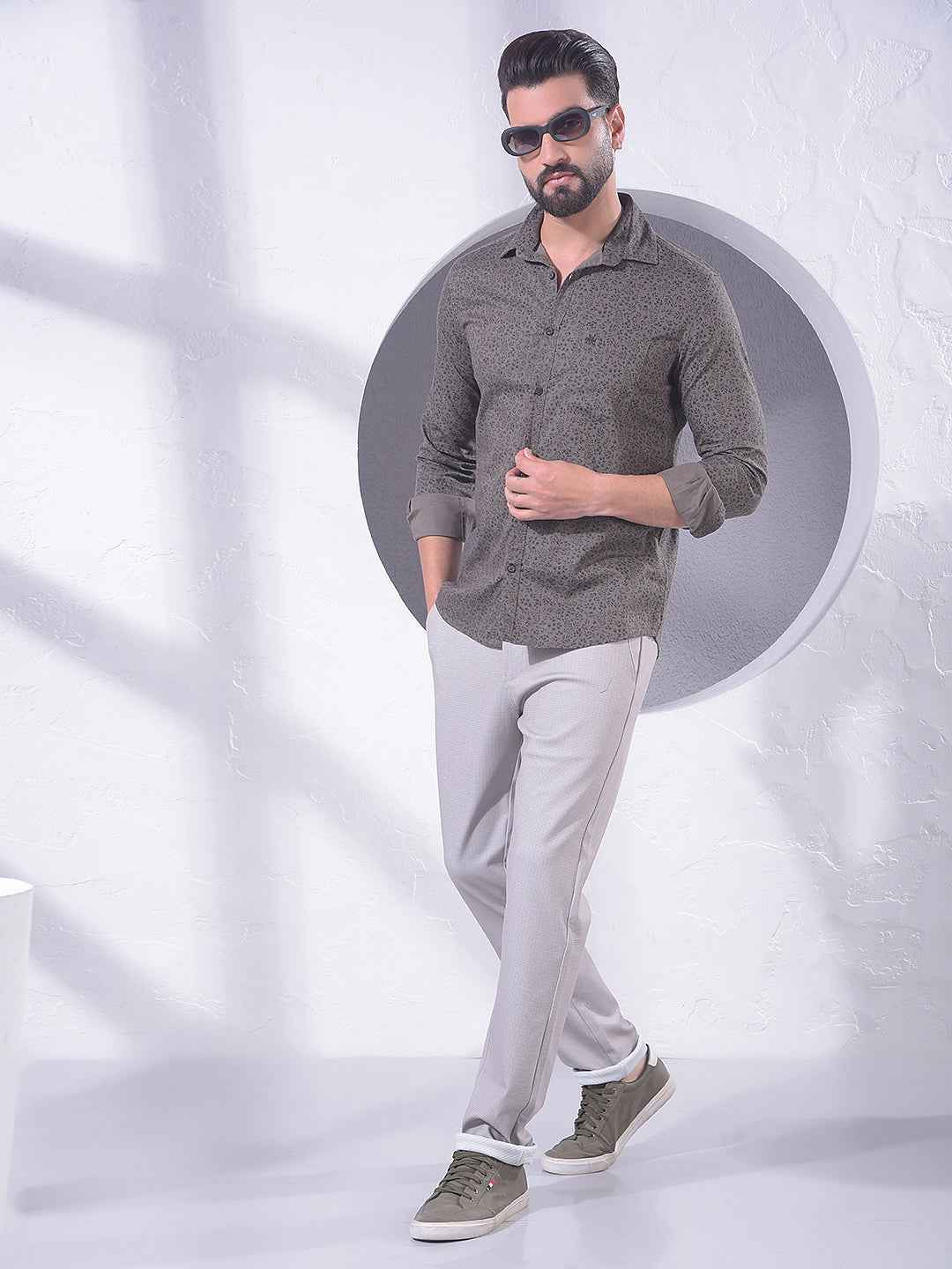 Grey Floral Print Shirt