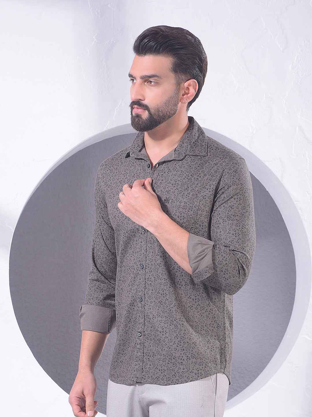 Grey Floral Print Shirt