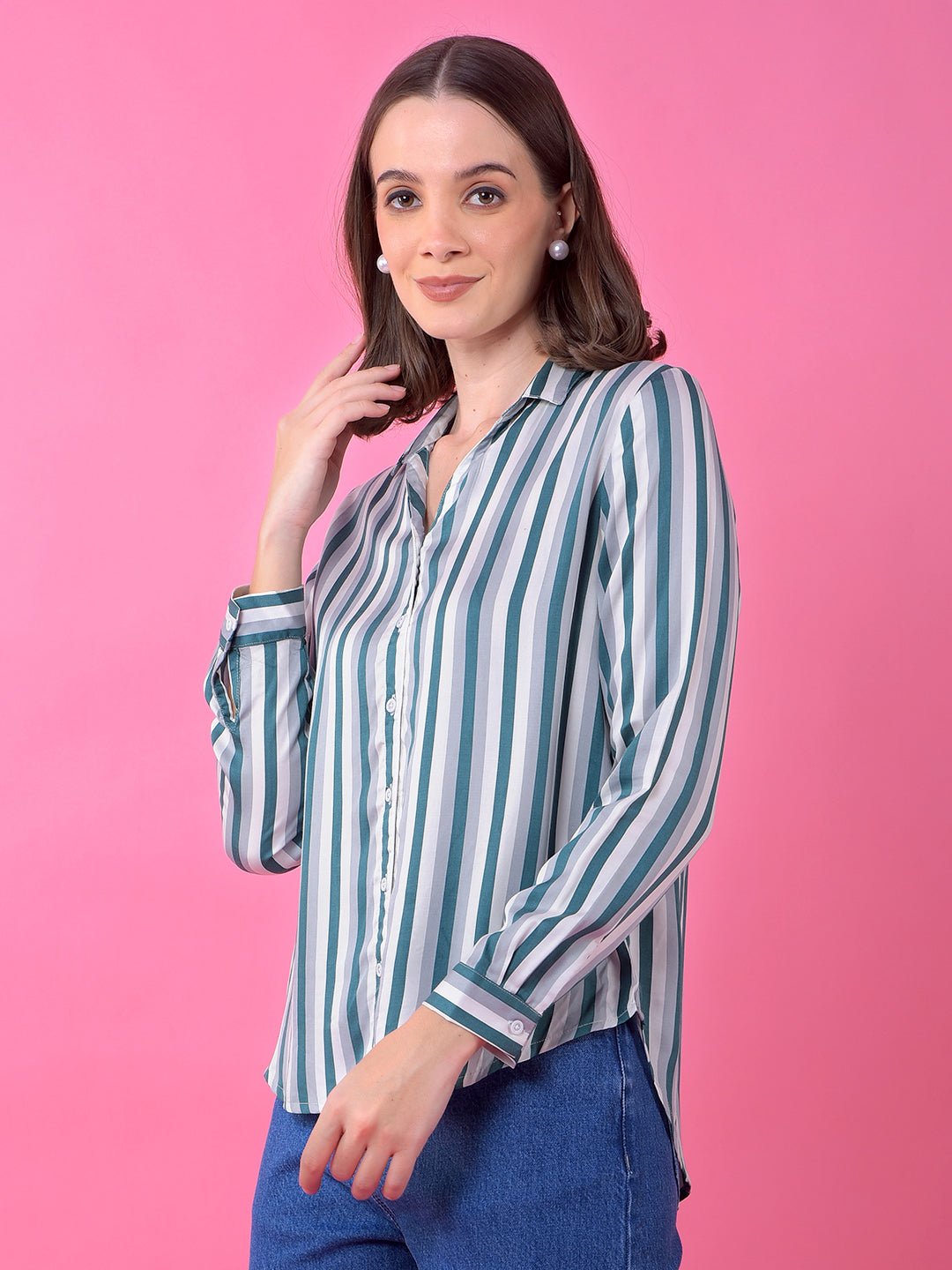 Green Vertical Stripes 100% Modal Shirt