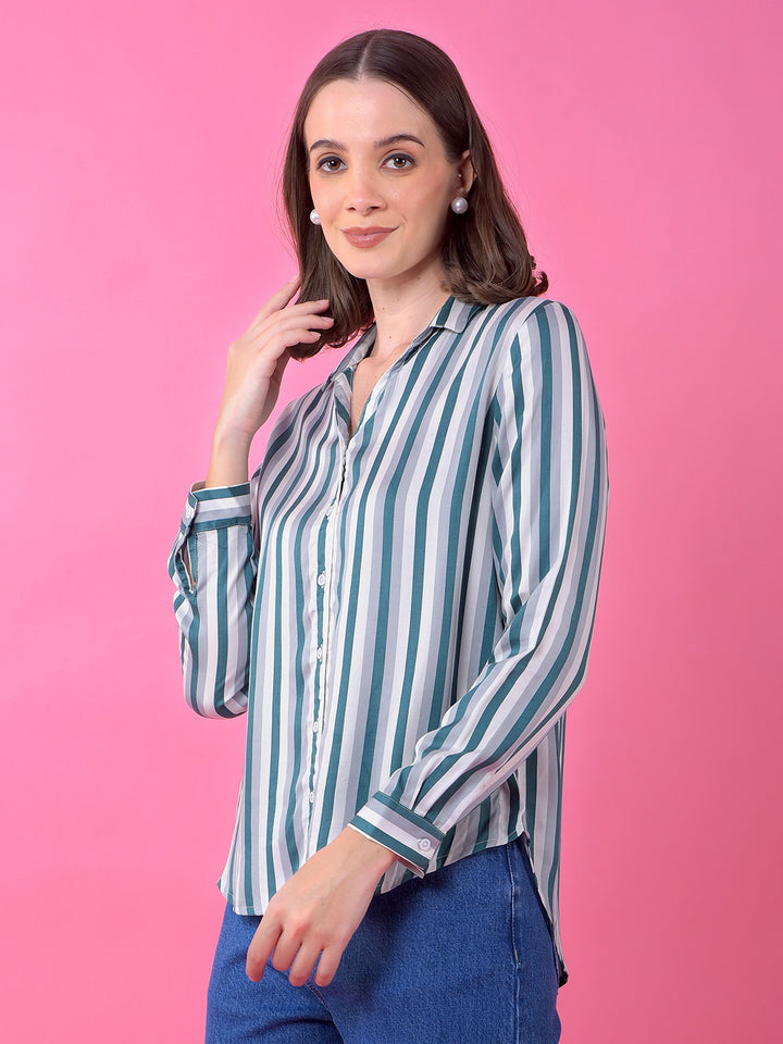 Green Vertical Stripes 100% Modal Shirt