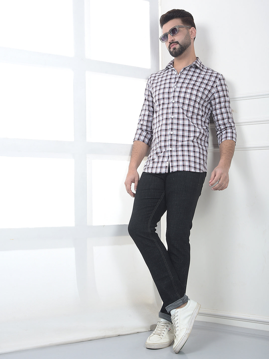 Brown Checked 100% Cotton Shirt