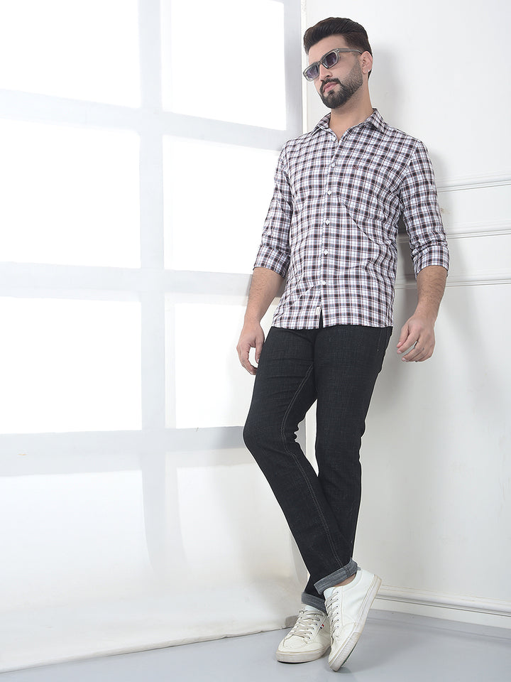 Brown Checked 100% Cotton Shirt