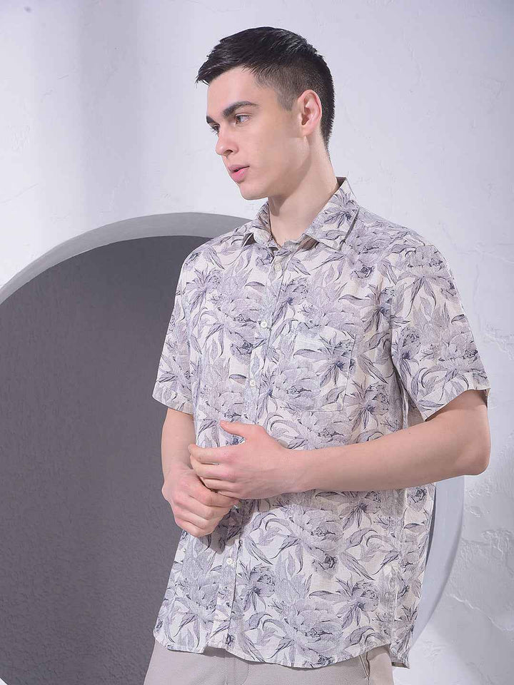 Purple Floral Print Linen Shirt