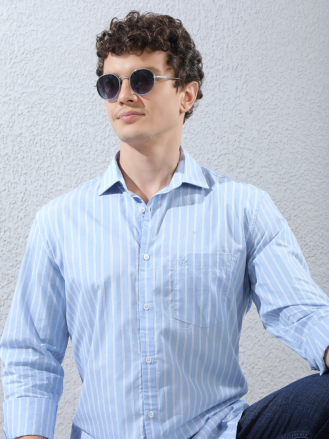 Blue Vertical Stripes 100% Cotton Shirt