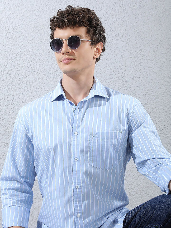 Blue Vertical Stripes 100% Cotton Shirt