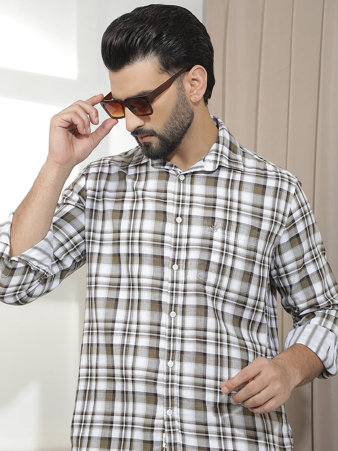 Brown 100% Cotton Checked Shirt