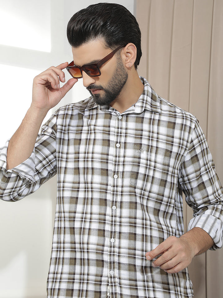 Brown 100% Cotton Checked Shirt