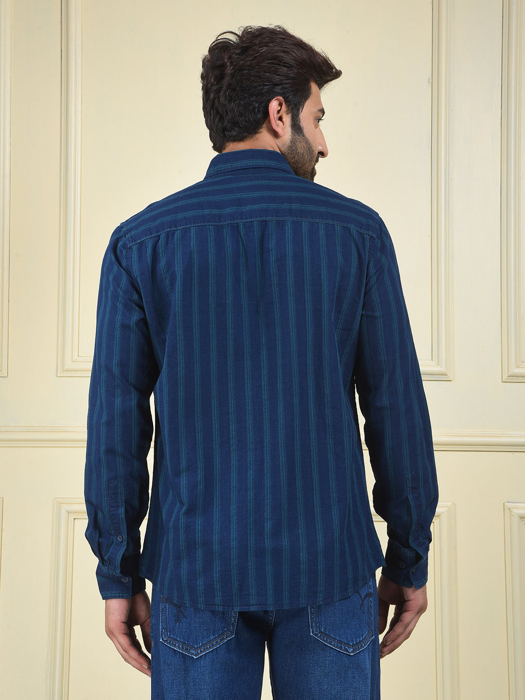 Navy Blue Vertical Stripes 100% Cotton Shirt