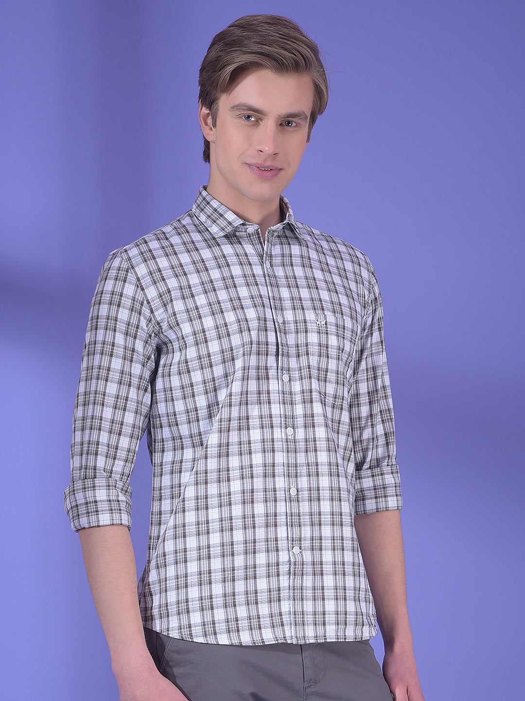 Brown Checked 100% Cotton Shirt