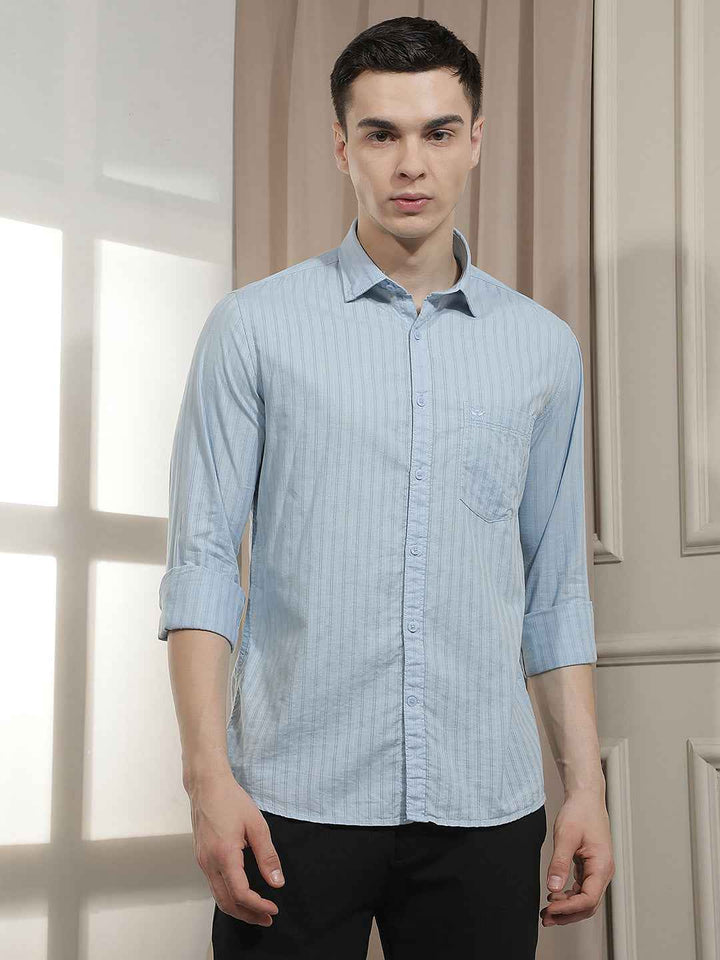 Blue Vertical Stripes Shirt