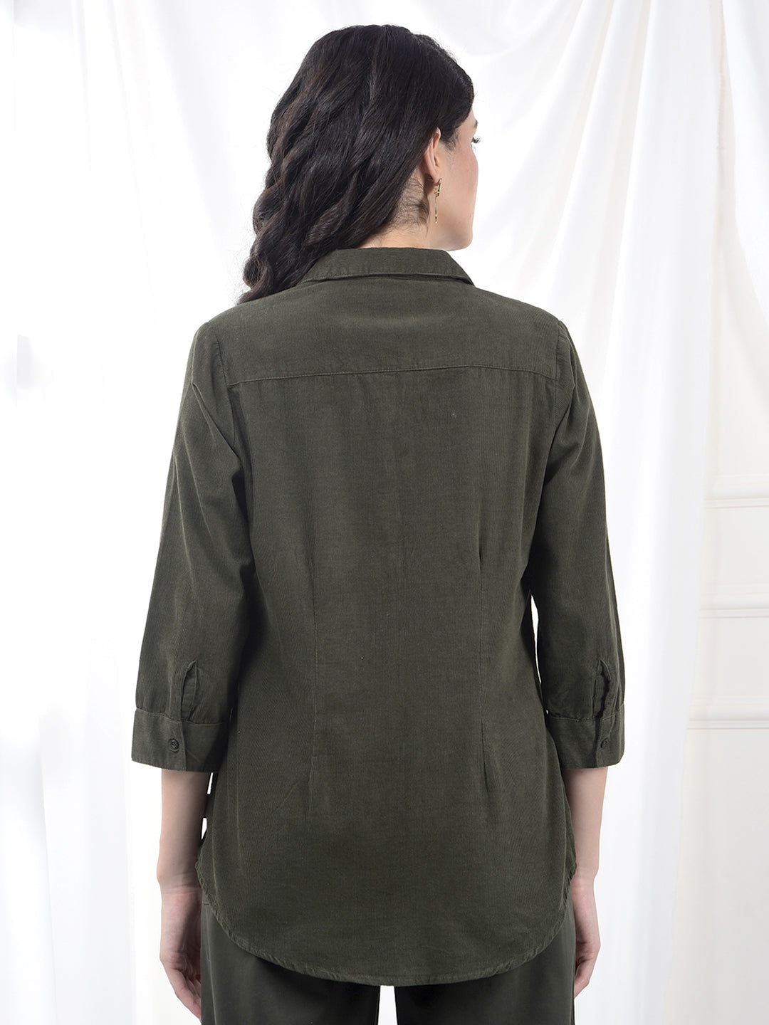 Olive Green Brushed Twill Slim Fit Shirt