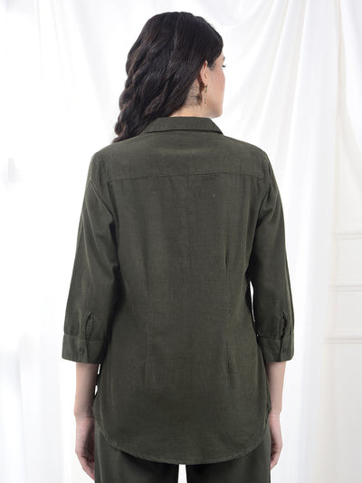 Olive Green Brushed Twill Slim Fit Shirt