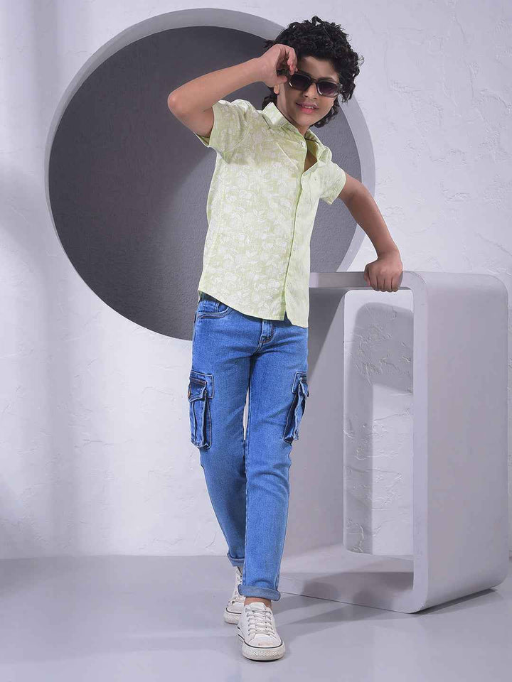 Green Floral Print 100% Cotton Shirt