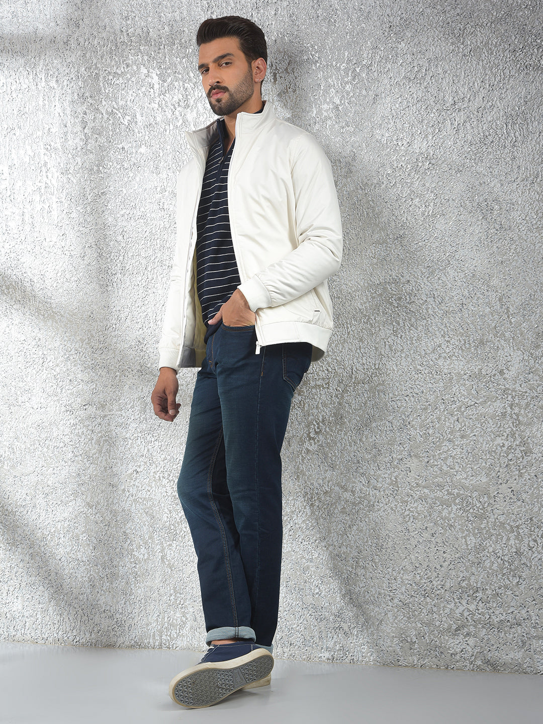 Modern Detailing Cream Puffer Jacket