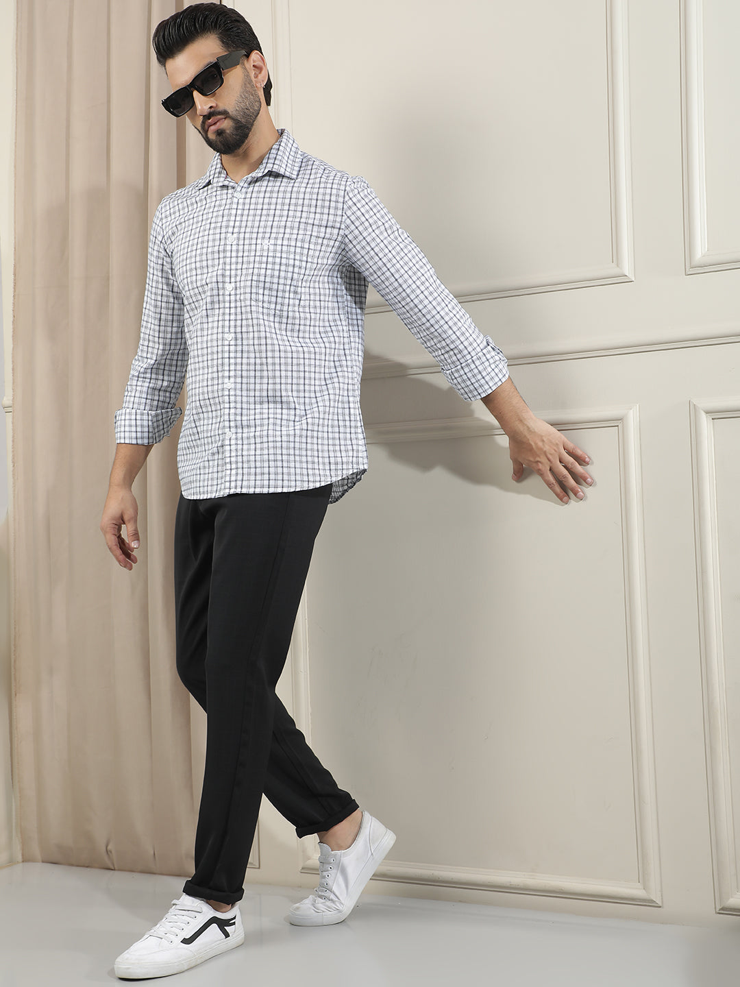 White 100% Cotton Checked Shirt