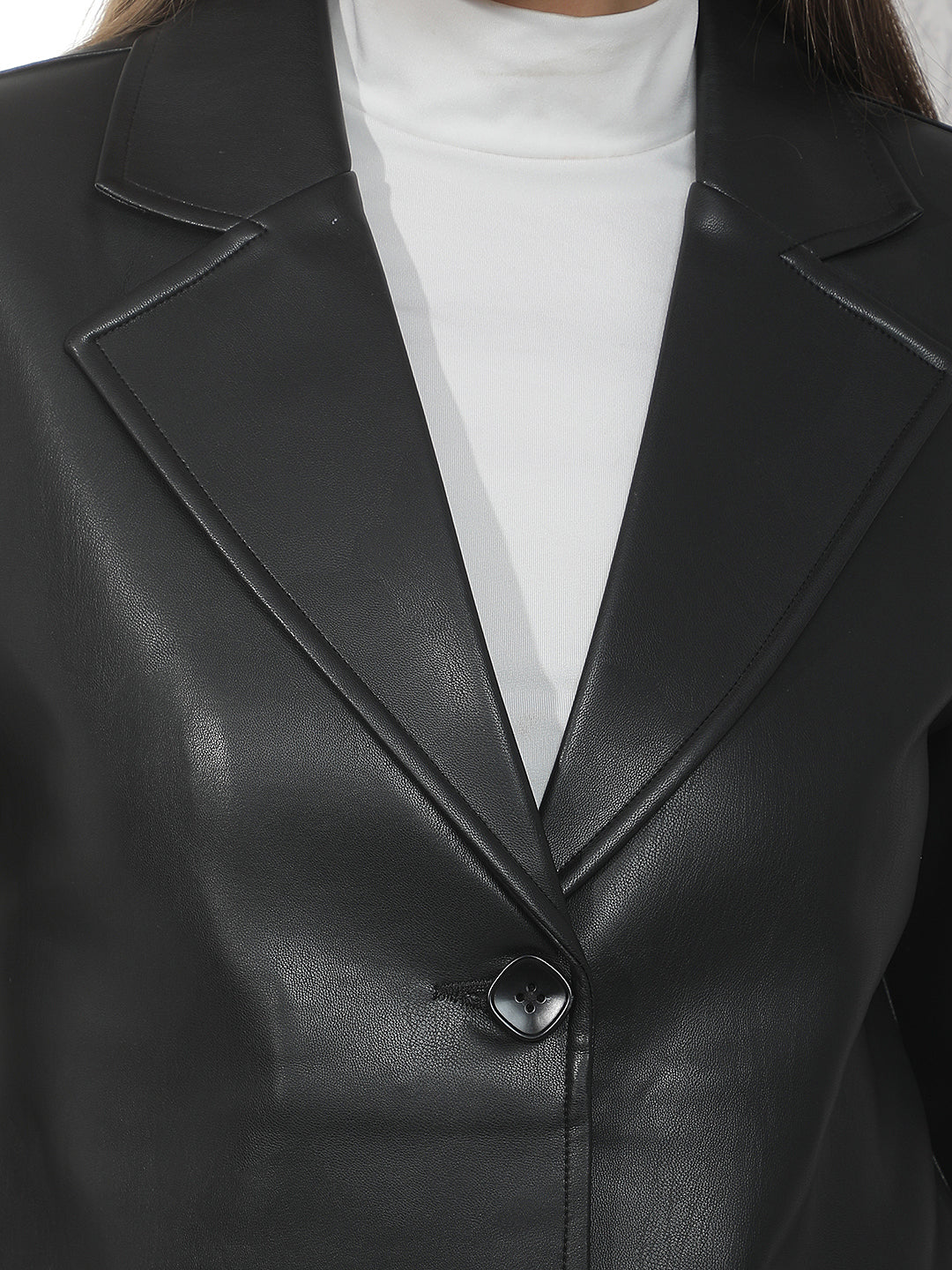 Refined Raven Black Leather Coat