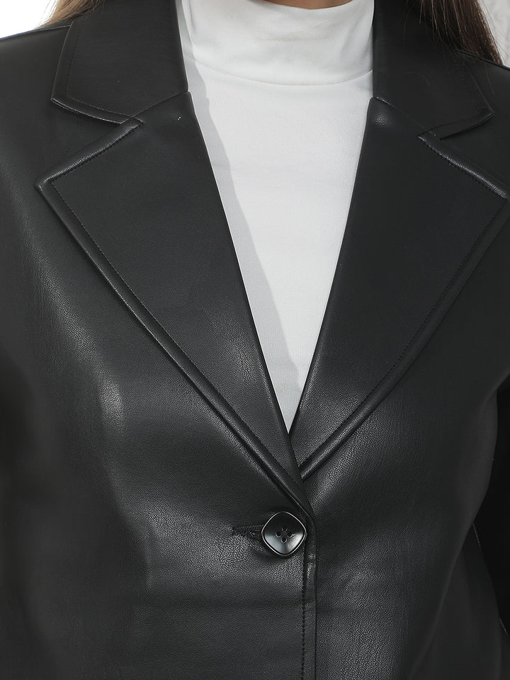 Refined Raven Black Leather Coat