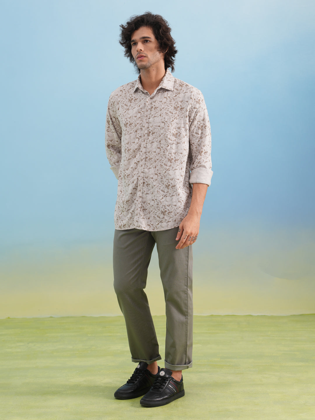 Grey Floral Print Shirt