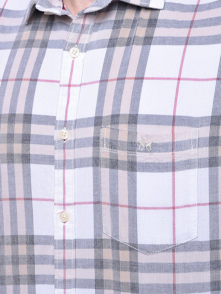 White Checked 100% Cotton Corduroy Shirt