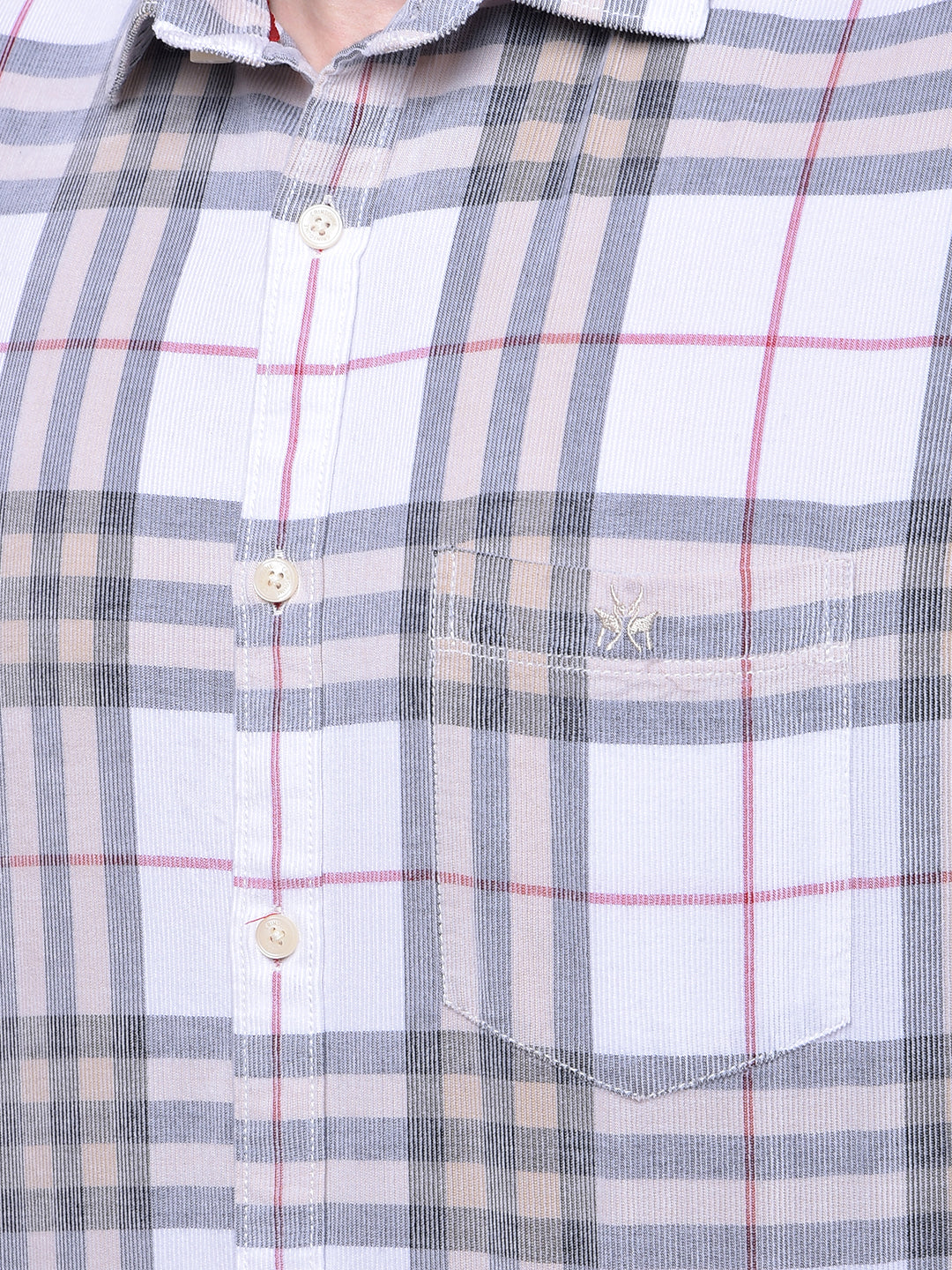 White Checked 100% Cotton Corduroy Shirt