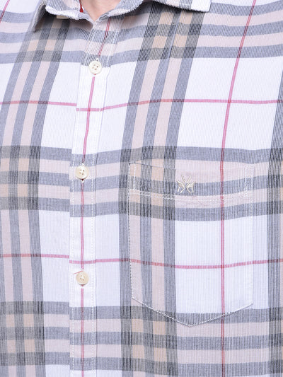 White Checked 100% Cotton Corduroy Shirt