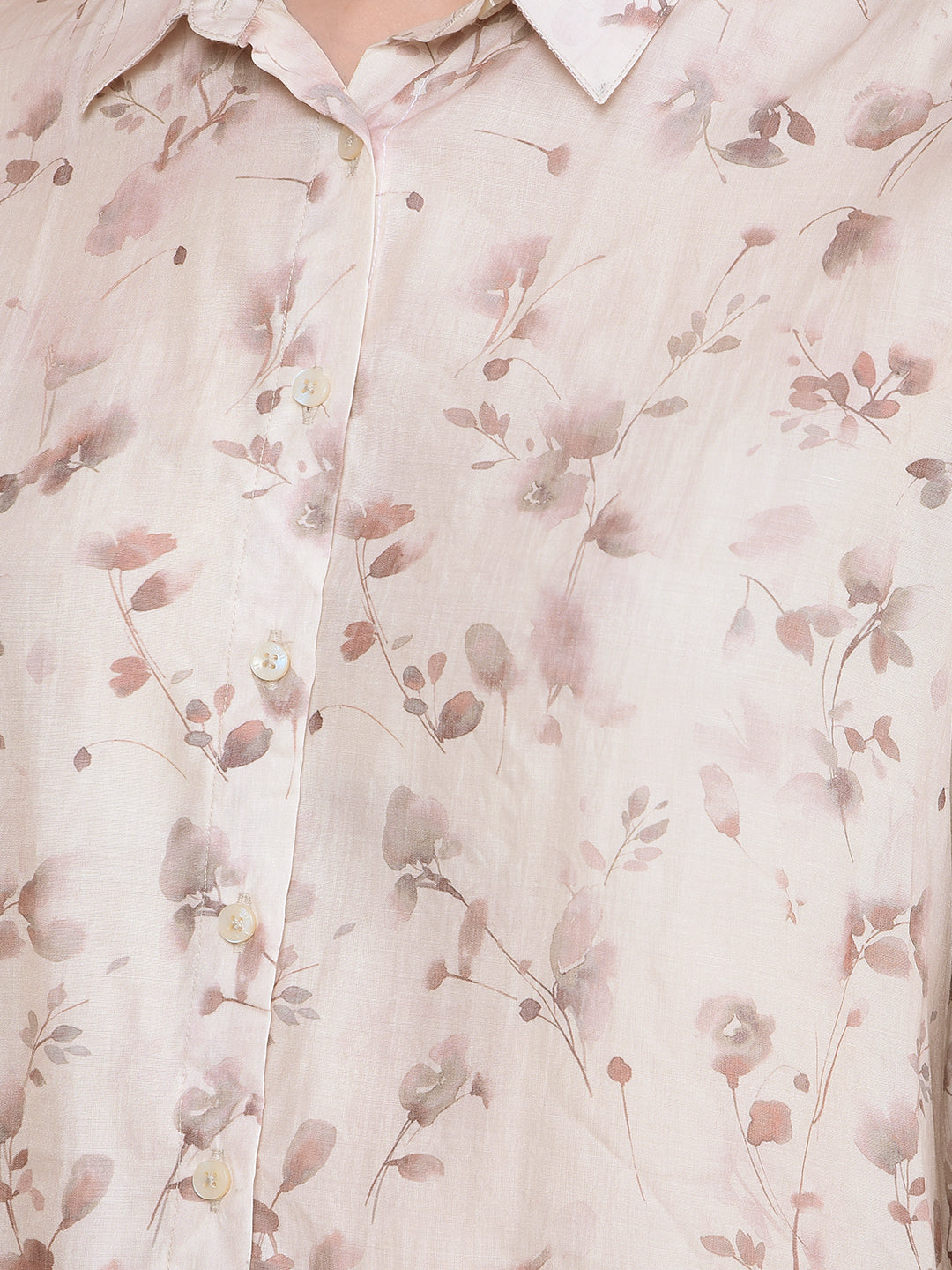 Beige Floral Print Shirt-Women Shirts-Crimsoune Club